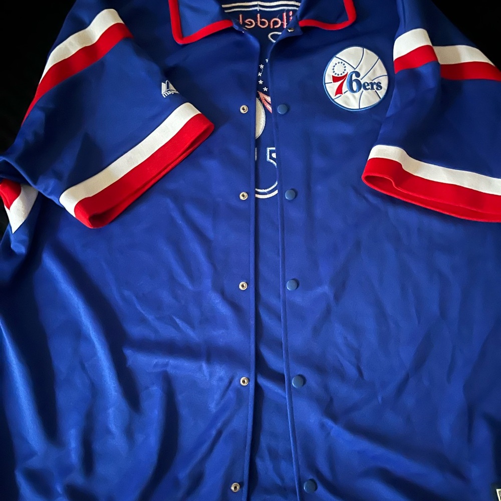 Blue 1980’s 76ers Button-up Warm Up Jacket